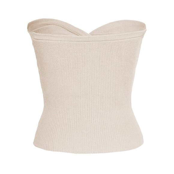 🌸3/$15🌸Strapless Knotted Front Ribbed Crop Top sz L Beige/Ivory - Picture 2 of 4